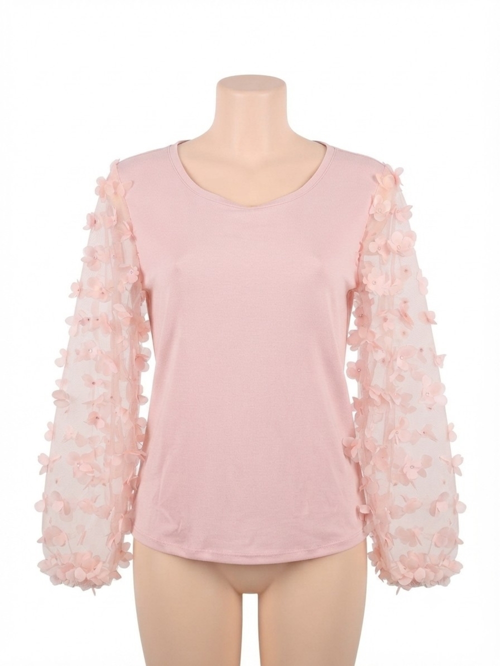 Light Pink Floral Appliqué Long Sleeve Tee